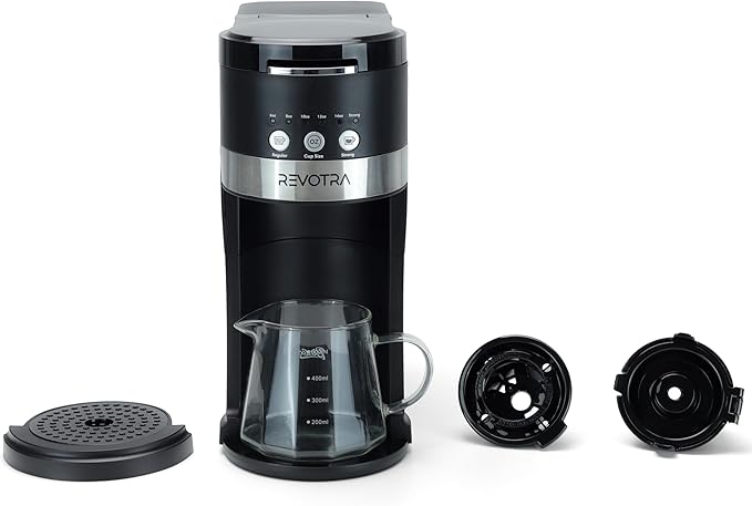 REVOTRA Single Serve Coffee Maker for Pods & Ground Coffee, 6 to 14oz Brew Sizes, Strong Brew Option, Fast Brewing, Compact Design with Removable 40oz Reservoir, Travel Mug Friendly