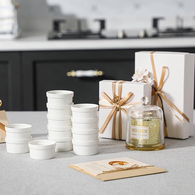 MALACASA Mini Ramekins 2 oz set of 24, Ramiken, Ceramic Creme Brulee Ramekins, White Custard Cups, Small Dipping Bowls for Kitchen Serving Sauce Condiments, Dishwasher Oven Safe, Series RAMEKIN.DISH