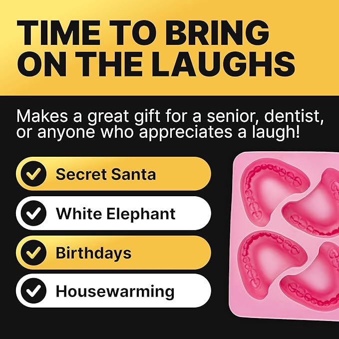Fairly Odd Novelties FON-10014 Smile Teeth Denture Shaped ICE Tray Mold Perfect Gag or White Elephant Gift for Dentists or Seniors makes 4 Cubes One Size Pink