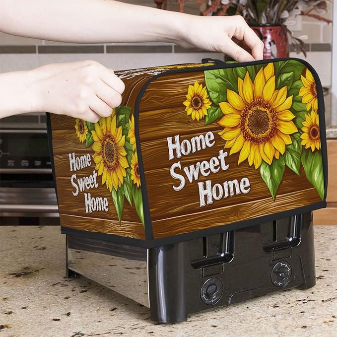 Flower Sunflower Painting Toaster Cover 4 Slice Dust and Fingerprint Protection Toaster Bread Maker Covers Washable Kitchen Small Appliance Covers for Kitchen Accessories Decor Bakeware Women Gift
