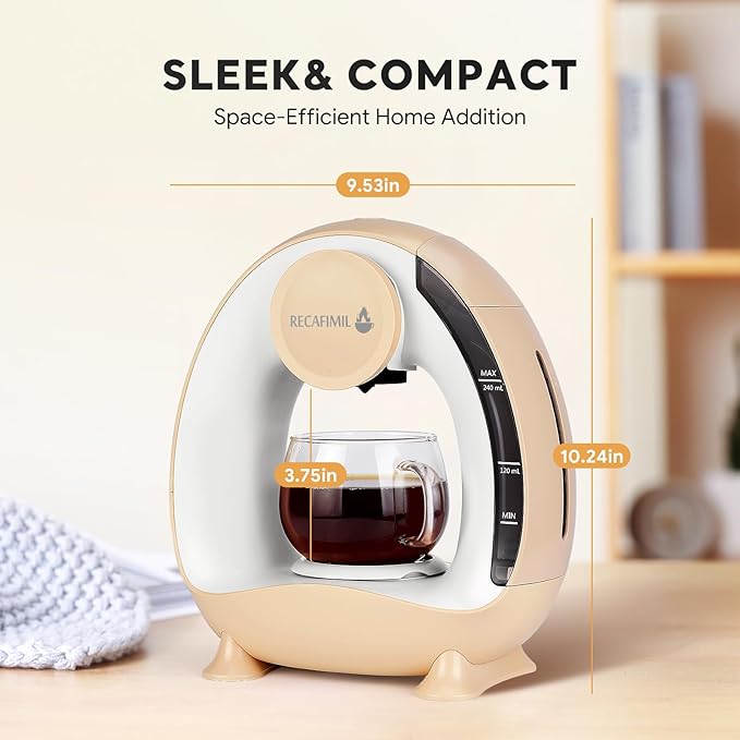 Single Serve Coffee Maker For K Cup Pod and Coffee Grounds /Tea, Fast Brew in 2 minutes, 2 IN 1 One Button Coffee Machine 4-8 Oz Brew Sizes, Stylish&Compact For Home, Office, RV and Dorm, Champagne