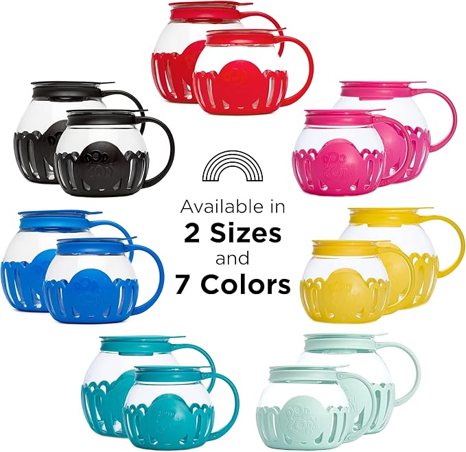 Ecolution Patented Micro-Pop Microwave Popcorn Popper with Temperature Safe Glass,3-in-1 Lid Measures Kernels and Melts Butter,Made Without BPA,Dishwasher Safe,3-Quart,Red,(Pack of 4)