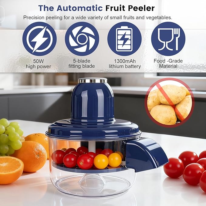 Automatic Grape Peeler Machine, Electric Garlic Peeler & Cherry Tomato Skin Remover Tool for Small Fruits, Efficient Peeling Kitchen Gadget for Home Use (Blue)