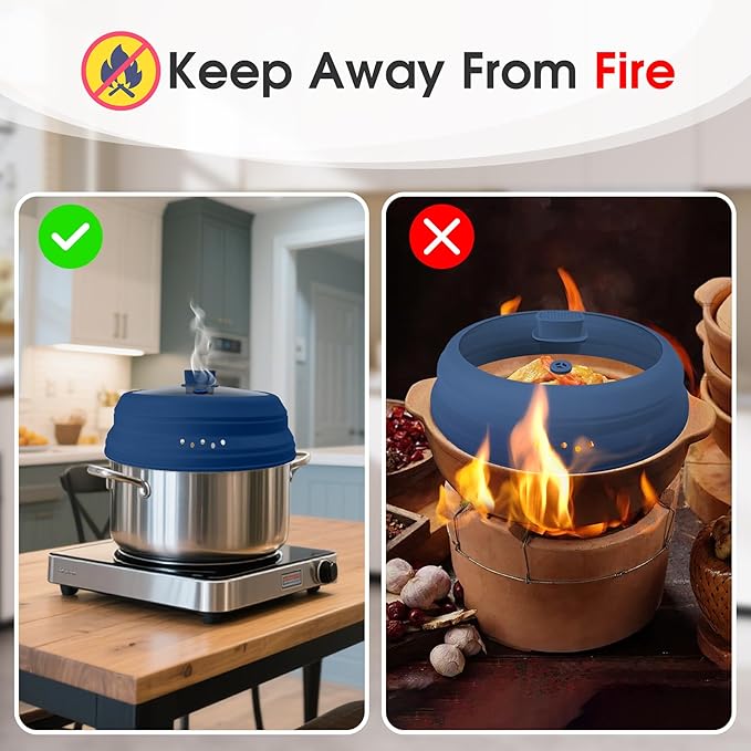 Microwave Splatter Cover Glass Microwave Cover for Food Collapsible Splatter Guard Lid with Silicone Handle for Pot Plate Bowl 11.8 Inch Blue