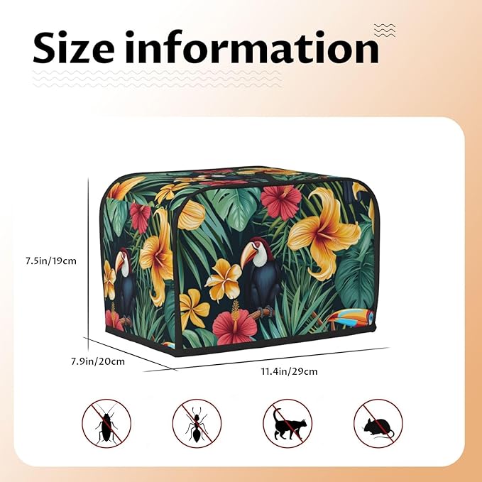 Tropical Jungle Birds Toaster Cover 2 Slice, Cute Rural Bread Machine Cover, Washable Dust-Proof Cover for Kitchen Small Appliance Cover,with Top Handle
