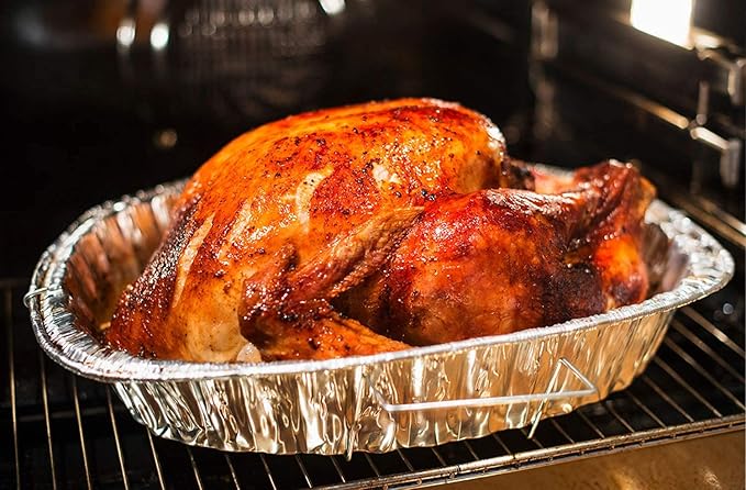 Disposable Oval Roasting Pan - Durable Turkey Roaster Pans Extra Large, Heavy-Duty Aluminum Foil, Deep, Oval Shape for Chicken, Meat, Brisket, Roasting, Baking, Recyclable (40)