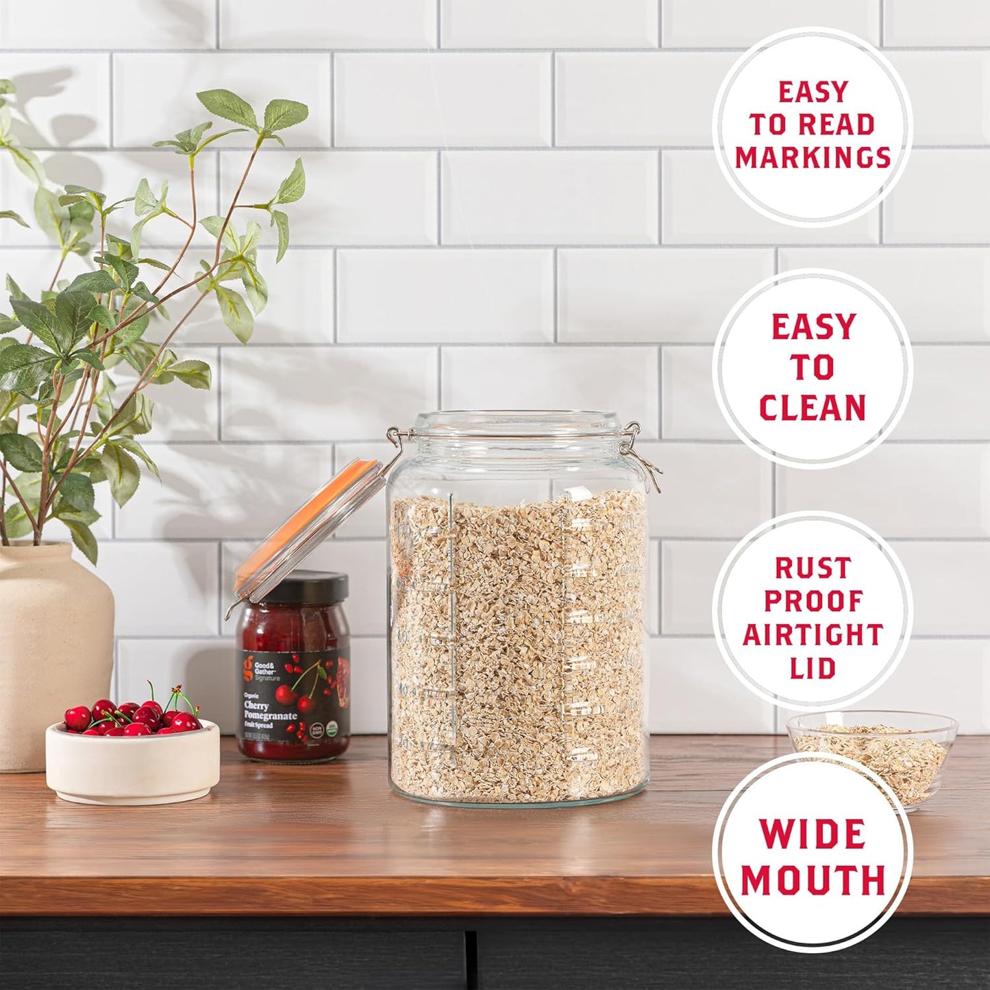kitchentoolz 1 Gallon Glass Mason Storage Jars with Airtight Lids & Measurment Marks, Super Wide Mouth Canning Jars with Large Capacity for Pickles, Water Glassing & Overnight Oats - 2 Pack