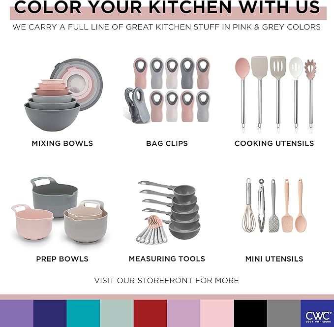 COOK WITH COLOR Prep Bowls with Lids- Wide and Deep Nesting Plastic Small Mixing Bowl Set with Lids, 8 Piece Set - Deep Bowls, Grey/Pink