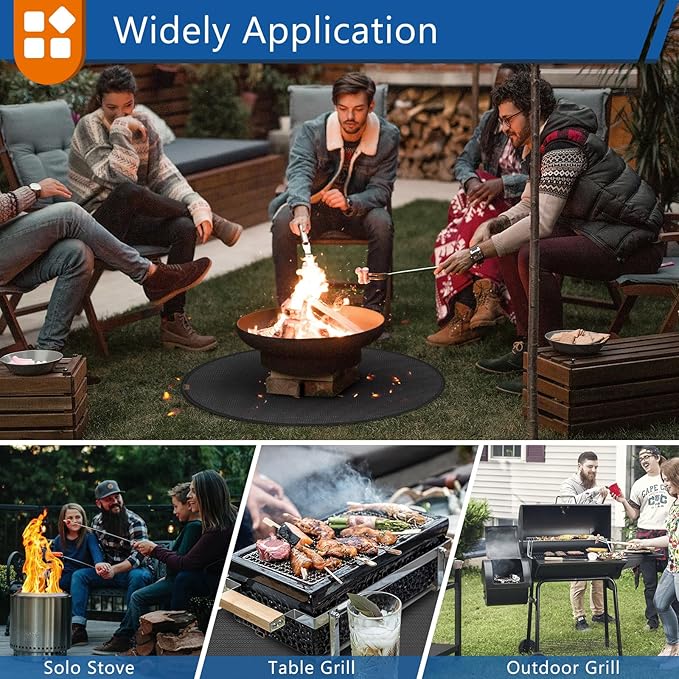 Round Under Grill Mat for Outdoor Grill, 39 Inch Anti-Slip BBQ Floor Mats, Easy to Clean Reusable Fireproof Grill Pad, Oil-Proof Waterproof Protector for Deck Fireplace Pit Mat Black