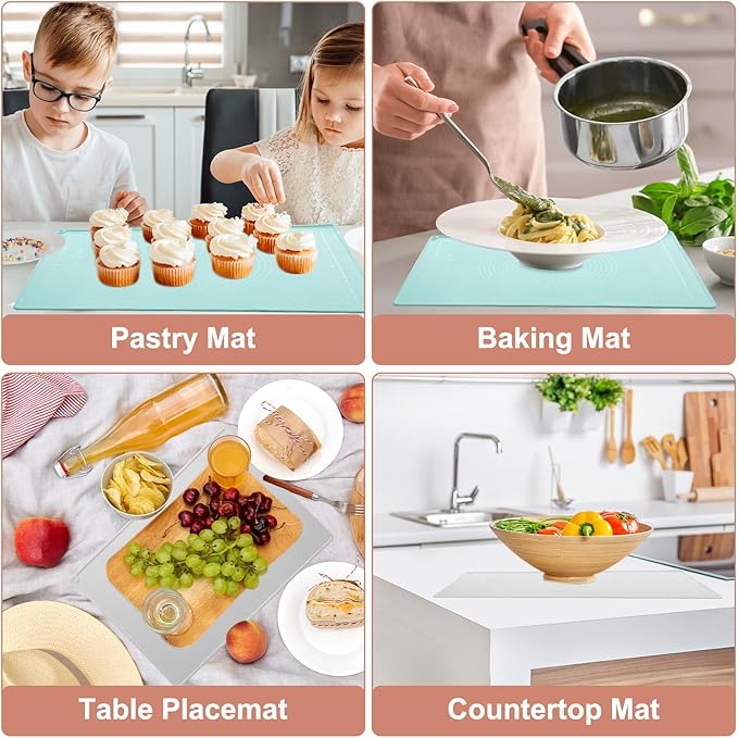 uxcell Silicone Pastry Mat, 27.5" x 19.7" Silicone Baking Mat with Measurements, Non-Stick Dough Rolling Mat for Making Pastry Cookies Bread Pizza Green
