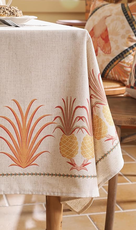 patdrea Designer Linen Tablecloth for Rectangle Table,Pineapple Pattern Extra Long Tablecloths,Table Cover Cloth Decor for Kitchen Dining Christmas,Tea Party,Thanksgiving,67"x118"-Pineapple B
