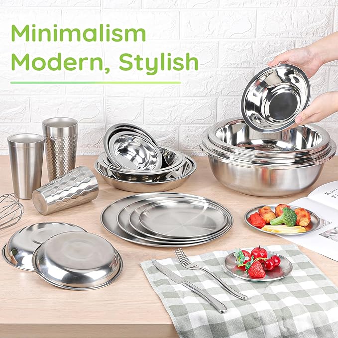 304(18/8) Stainless Steel Mixing Bowls for Kitchen, 8 Pack 7.8" 28.89 fl.oz Metal Mixing Bowls Set Stackable for Baking Serving Cooking Food Prep Storage Dishwasher Safe Lightweight