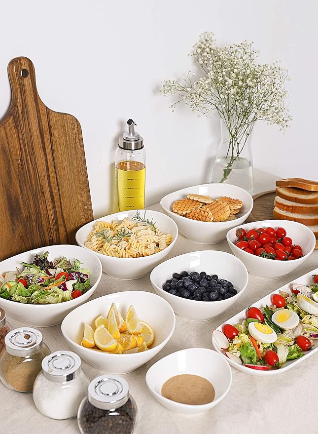 Teocera 5 Inch Porcelain Small Bowls Set, 6 Ounce small serving bowls for Dessert, Ice Cream, Snack, Dipping, Side Dishes, Microwave & Dishwasher Safe- White