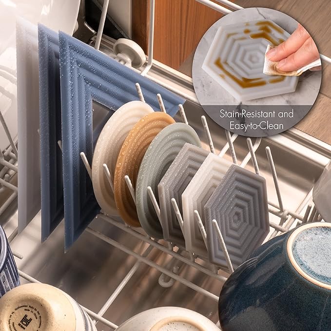 LINE+ARC Extra Thick Silicone Coasters (As Seen in NYTimes WireCutter) Waterproof Anti-Stain Heat-Safe Dishwasher-Safe Degrē Coasters (Set of 6, Mauve) Outdoor Rubber Mid-Century Modern