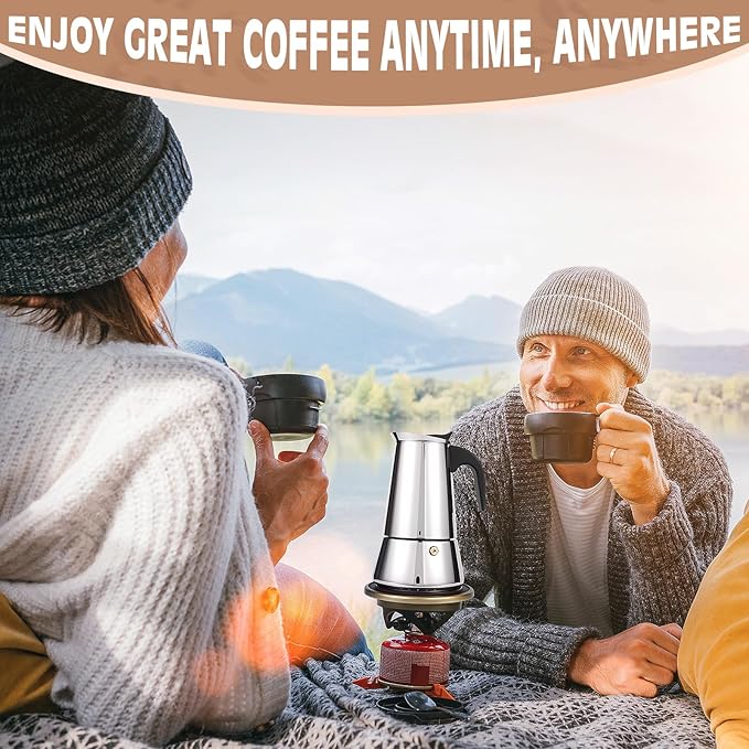 Moka Pot, 6 Cups (10.6 oz) Stovetop Espresso Maker, 304 Stainless Steel Moka Pot, Induction Compatible, Silver