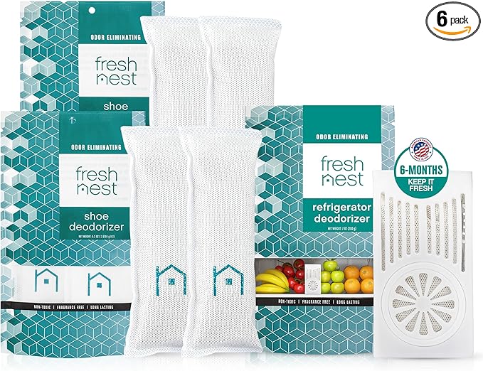 Deodorizer Bundle: Refrigerator Odor Eliminator with Zeolites (2 Pack) – Outshines Baking Soda, Charcoal & Shoe Deodorizer with Zeolites (1 Pack) for Shoes, Gym Bags, Closets, Pet Areas