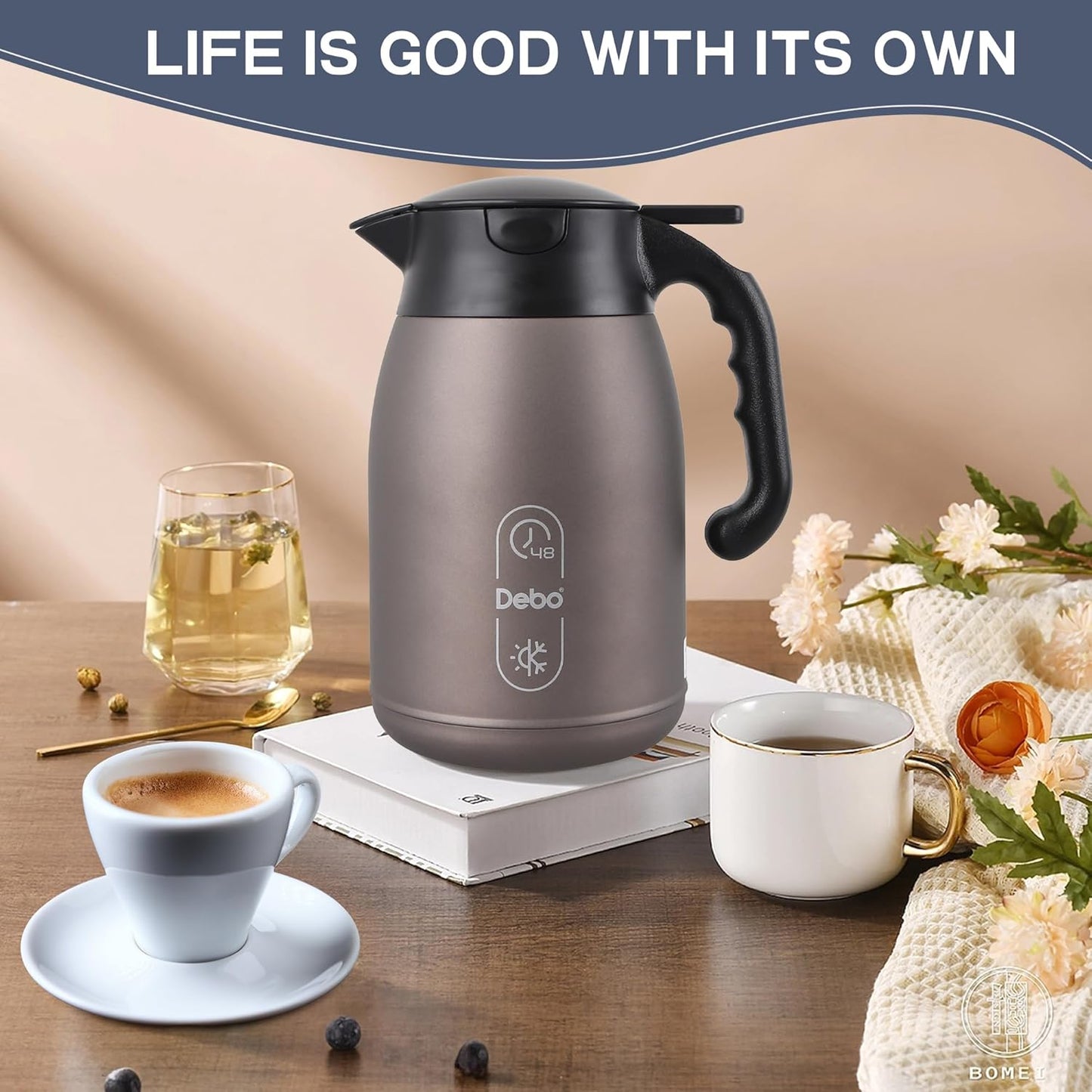 Thermal Coffee Carafe 56oz Large Capacity,Double-Walled Vacuum Insulated Stainless Steel Coffee Pot & Hot Beverage Server,BPA-Free,Keeps Hot Coffee Warm for Hours,Leak-Proof Design(Oatmeal)