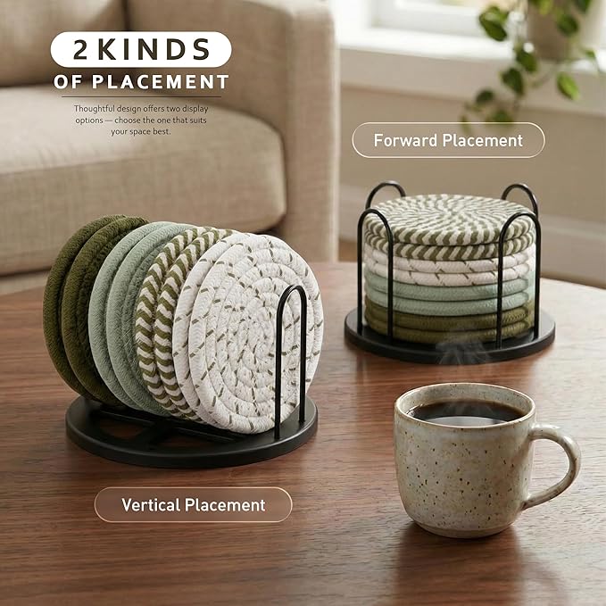 Lazebox Coasters Set of 8 for Drinks, 4 Inch Large Coasters for Coffee Table, Tabletop Protection for Hot & Cold Drinks, Versatile Coasters for Home Decor, Non-Slip & Easy to Clean
