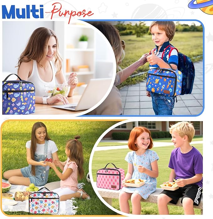 Lunch Box Kids, Lunch Bags for Women Men, Insulated Cooler Reusable Cute Lunch Containers for Boy & Girls, Adults Leak Proof Large Lunch Tote Bags for School, Work, Travel, Picnic Outdoor and Beach