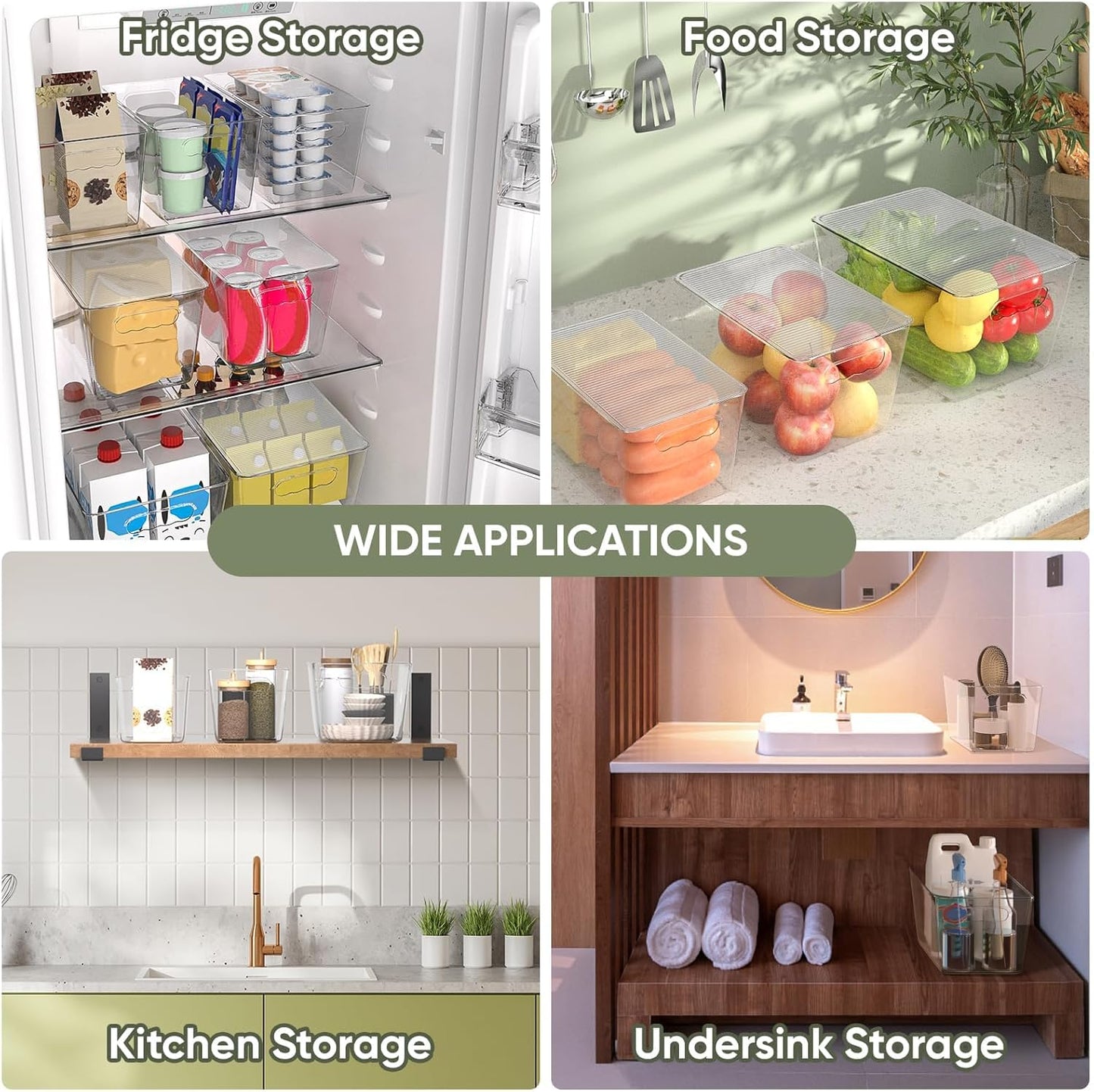 BALEINE Clear Stackable Storage Bins with Lids, Plastic Containers with Handle for Pantry Organizers and Storage, Plastic Bins for Fridge, Kitchen, Bathroom, Cabinet (13x7.4x7, 8PK)