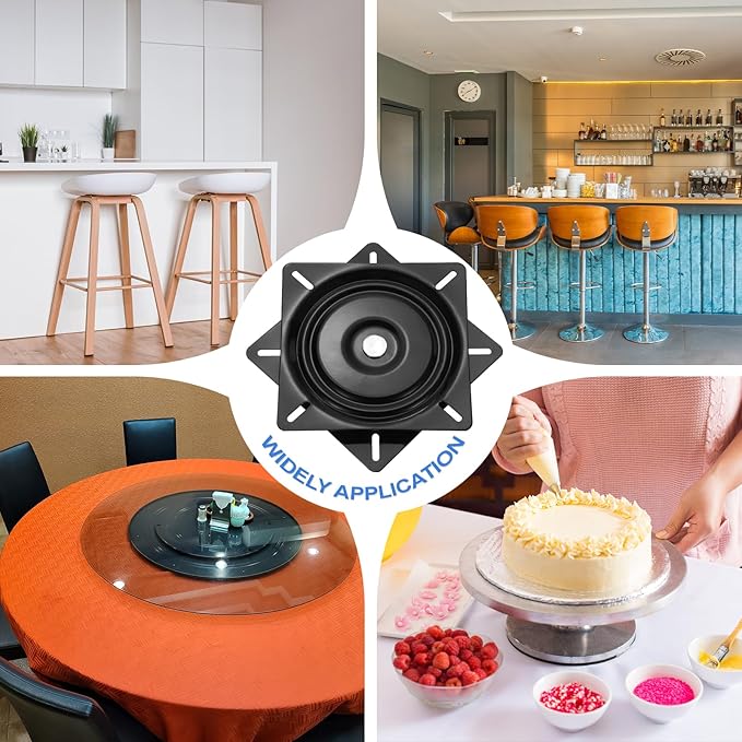 uxcell 2Pcs 8" Bar Stool Swivel Replacement, 360° Rotation Lazy Susan Turntable, Square Ball Bearing Seat Swivel Base Mount Plate for Recliner Chair or Table, Black (200x1.5mm)