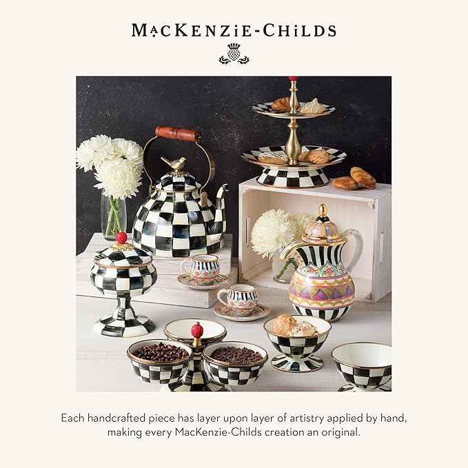 MACKENZIE-CHILDS Enamel Creamer and Sugar-Bowl Set, Cream Dispenser and Sugar Holder, Unique Kitchen Decor, Black-and-White Courtly Check