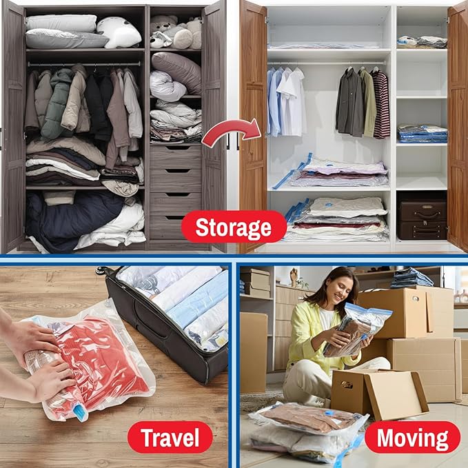 6 Pack Small Vacuum Storage Bags for Comforters, Blankets & Clothes – Vacuum Sealed Compression Bags with Hand Pump – Space Saver Storage Bags for Bedding, Moving, Travel & Organization