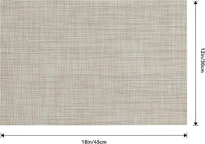 Leetaltree Linen Yellow Placemats Set of 12 - Heat Resistant Non-Slip Place mats for Dining Table, Washable Durable PVC Vinyl Woven Table Mats(Linen Yellow, 12)