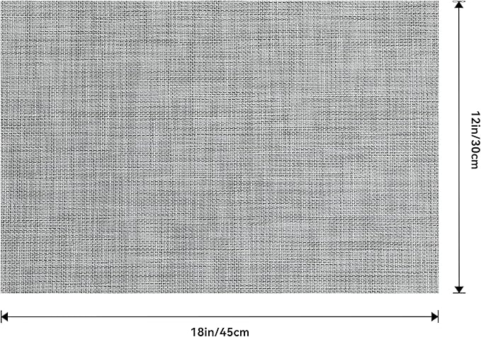 Leetaltree Linen Grey Placemats Set of 6 - Heat Resistant Non-Slip Place mats for Dining Table, Washable Durable PVC Vinyl Woven Table Mats(Linen Grey, 6)