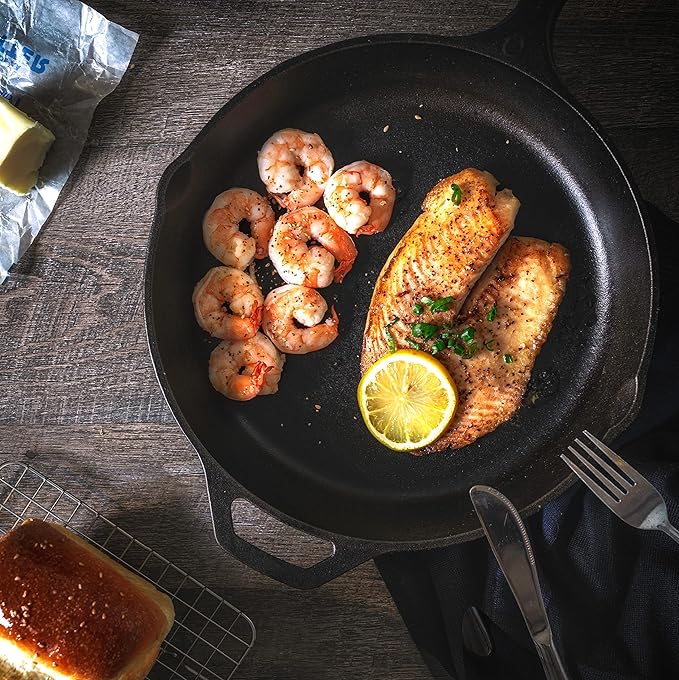 Utopia Kitchen Saute Fry Pan Pre-Seasoned Cast Iron Skillet With Lid, Frying Pan, Cast Iron Pan, Safe Grill Cookware for Indoor & Outdoor Use (1, Black, 10 Inch)