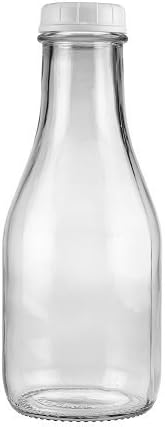 The Dairy Shoppe Glass Milk Bottle, Heavy Glass with Extra Lid, Creamery Style (1, Round Quart)
