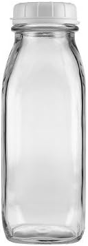 The Dairy Shoppe Glass Milk Bottle, Heavy Glass with Extra Lid, Creamery Style (2, Pint)