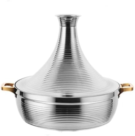 Large Stainless Steel Moroccan Tagine Pot, 30cm Non-Stick Tajine Casserole with Cone Lid & 2 Handles, Elegant Gold Finish for Authentic Moroccan Cooking