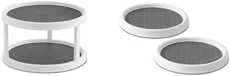 Copco Non-Skid Pantry Cabinet Lazy Susan Turntable, 9-Inch, White/Gray 2 & Non-Skid 2 Tier Turntable, 12-Inch, White/Gray