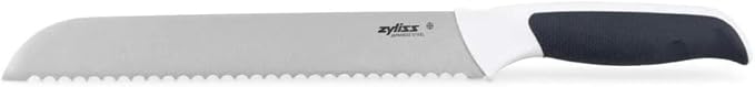 Zyliss Comfort Bread Knife, 20.5cm/8in, Japanese Stainless Steel, Serrated Edge, Non-Slip Handle, Includes Cover for Safety, Black/White, Professional Kitchen Knife, Dishwasher Safe