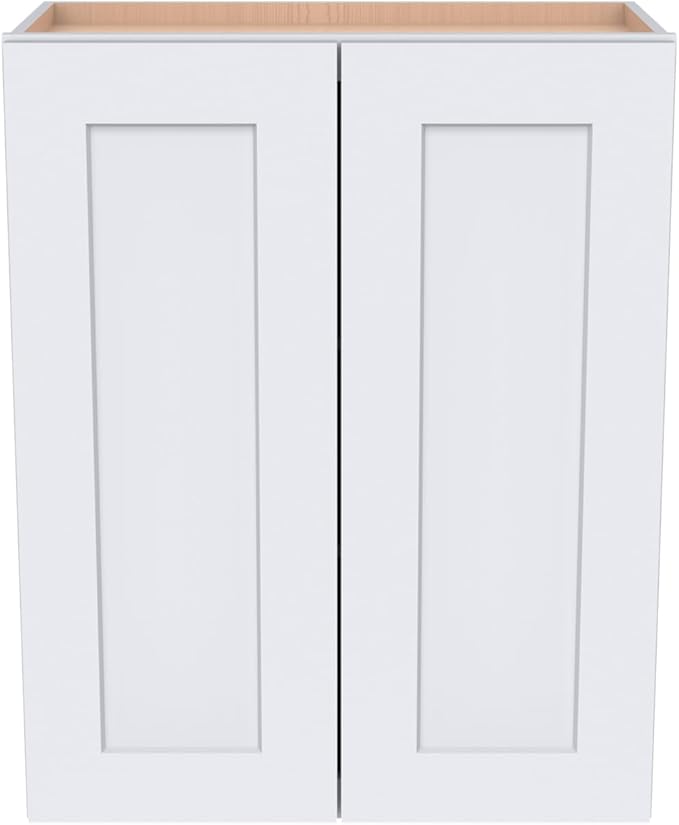Wall-Mounted Cabinet – Solid Wood Shaker Style Medicine Cabinet with Adjustable Shelves & Soft-Close Doors for Bathroom, Kitchen, and Office Storage (White, 24" W x 12" D x 42" H)