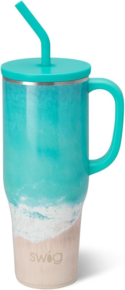 Swig Life 40oz Mega Mug, 40oz Tumbler with Handle and Straw, Extra Large Insulated Tumblers, Cup Holder Friendly Travel Mug (High Tide)