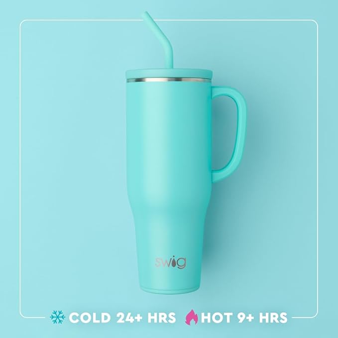 Swig Life 40oz Mega Mug, 40oz Tumbler with Handle and Straw, Extra Large Insulated Tumblers, Cup Holder Friendly Travel Mug (Blue Lagoon)