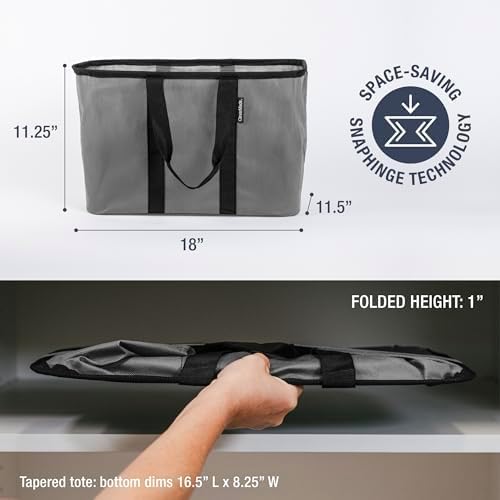 CleverMade EcoBasket Reusable Grocery Tote - 30L - Pack of 1 - Gray Black - Collapsible Storage Shopping Organizer - Heavy Duty Utility Bag Home