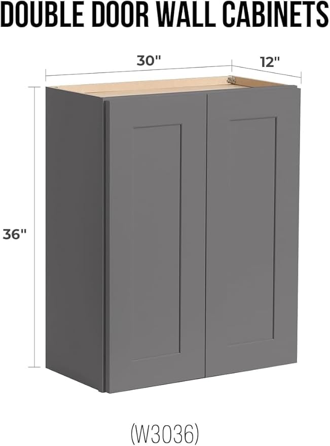 Wall-Mounted Cabinet – Solid Wood Shaker Style Medicine Cabinet with Adjustable Shelves & Soft-Close Doors for Bathroom, Kitchen, and Office Storage (Pebble Gray, 30" W x 12" D x 30" H)