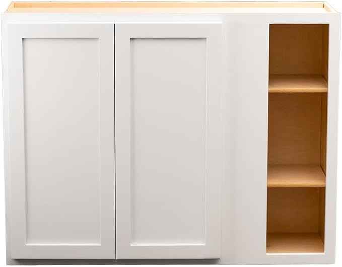Quicklock RTA (Ready-to-Assemble) 42" Tall Wall Kitchen Cabinets - Shaker Style | 100% Hardwood | Made in America | Soft Close Hardware (12" D x 42" W x 42" H Blind Corner, Pure White)