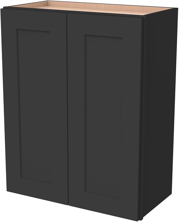 Wall-Mounted Cabinet – Solid Wood Shaker Style Medicine Cabinet with Adjustable Shelves & Soft-Close Doors for Bathroom, Kitchen, and Office Storage (Charcoal Black, 30" W x 12" D x 30" H)