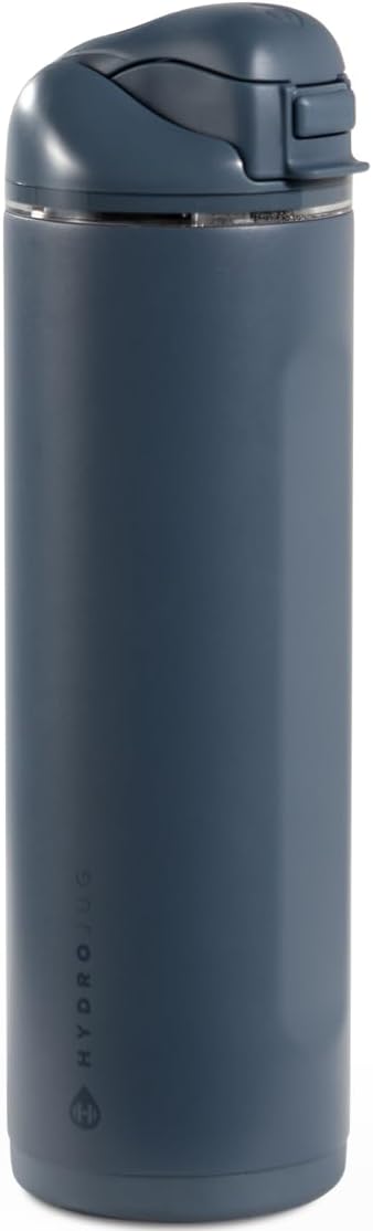 HydroJug Ease2o Water Bottle with Straw & Chug Lid, Stainless Steel, Vented Cap to Help Reduce Pressure, Water-Level Window, Cup Holder Friendly, Non-Slip Base – 24oz, Cascade