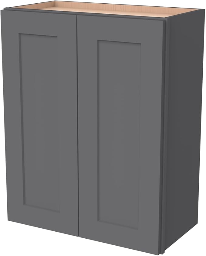 Wall-Mounted Cabinet – Solid Wood Shaker Style Medicine Cabinet with Adjustable Shelves & Soft-Close Doors for Bathroom, Kitchen, and Office Storage (Pebble Gray, 42" W x 12" D x 30" H)