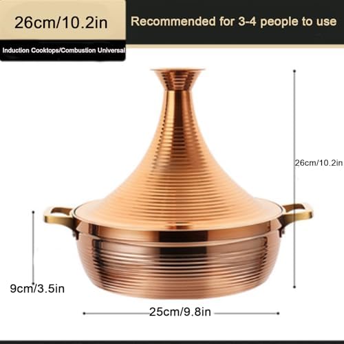 Large Stainless Steel Moroccan Tagine Pot, Non-Stick Tajine Casserole with Cone Lid & 2 Handles, 30cm/11.8in, Elegant Gold Design for Authentic Moroccan Cooking