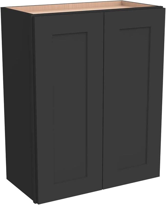 Wall-Mounted Cabinet – Solid Wood Shaker Style Medicine Cabinet with Adjustable Shelves & Soft-Close Doors for Bathroom, Kitchen, and Office Storage (Charcoal Black, 27" W x 12" D x 42" H)
