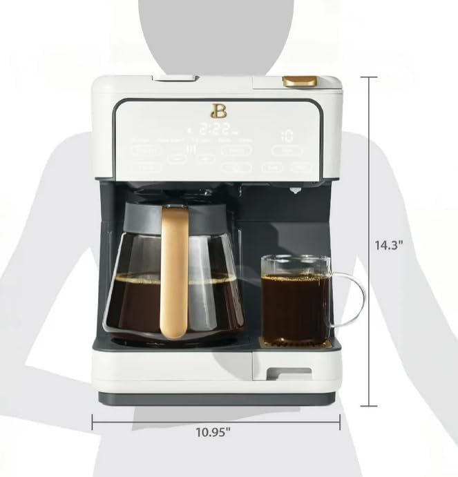 Beauti Multi Brew 12 Cup Programmable Drip & Single Serve Coffee Maker, Versatile Brewing (6oz, 8oz, 10oz, 12oz, 14oz), Pods or Ground, Over Ice option, Keep Warm mode (White)