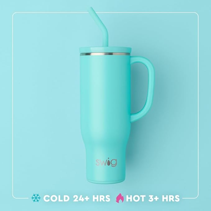 Swig Life 30oz Mega Mug, 30oz Tumbler with Handle and Straw, Large Insulated Tumblers, Cup Holder Friendly Travel Mug, Stainless Steel 30 oz Tumbler, Reusable Insulated Water Bottle (Sherbet Stripe)