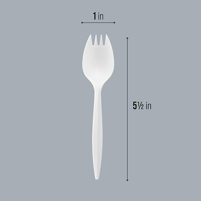 Plasticpro Cutlery Plastic Sporks Medium Weight Disposable Silverware White (1000 Count)