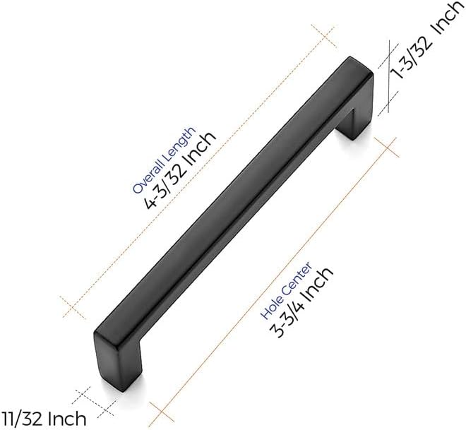 Ravinte 5 Pack Solid 3-3/4 Inch Center to Center Slim Square Bar Drawer Handles Kitchen Cabinet Hardware Matte Black Pulls